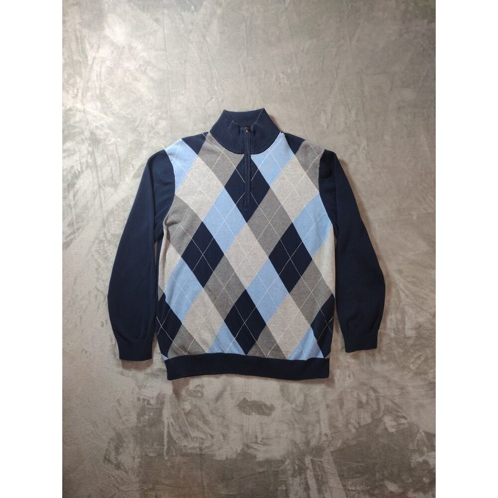 Old Navy Sweater Mens XL Blue 1/4 Zip Argyle Diamond Cotton Preppy Eclectic